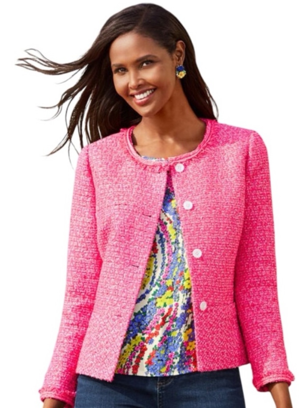 Talbots Pink Tweed Peplum Jacket-Size 4